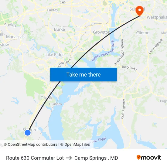 Route 630 Commuter Lot to Camp Springs , MD map