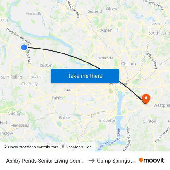 Ashby Ponds Senior Living Community to Camp Springs , MD map