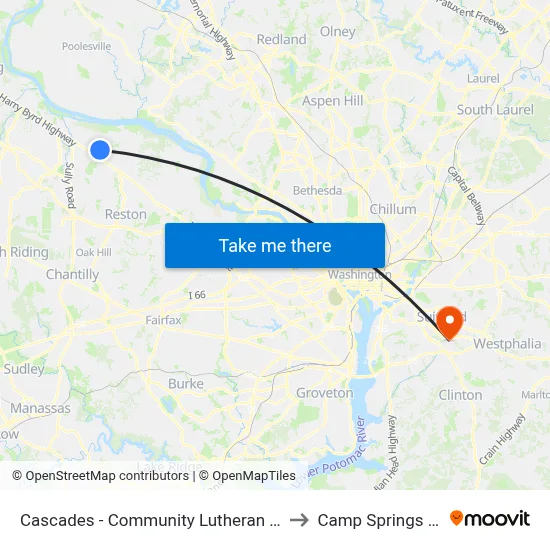 Cascades - Community Lutheran Church to Camp Springs , MD map