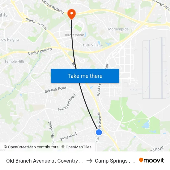 Old Branch Avenue at Coventry Way to Camp Springs , MD map