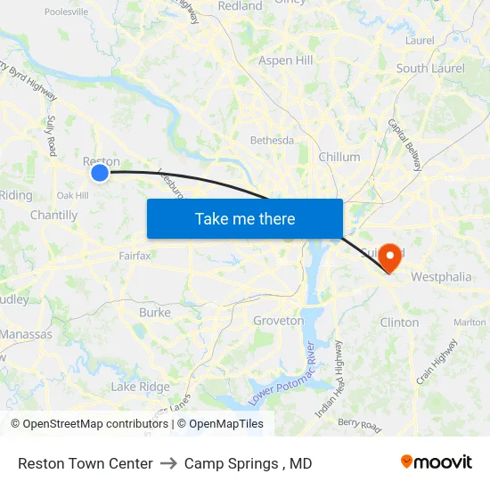Reston Town Center to Camp Springs , MD map
