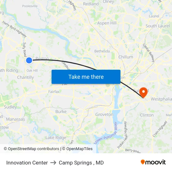 Innovation Center to Camp Springs , MD map