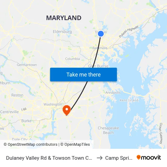 Dulaney Valley Rd & Towson Town Center Mall - Macy's Nb to Camp Springs , MD map