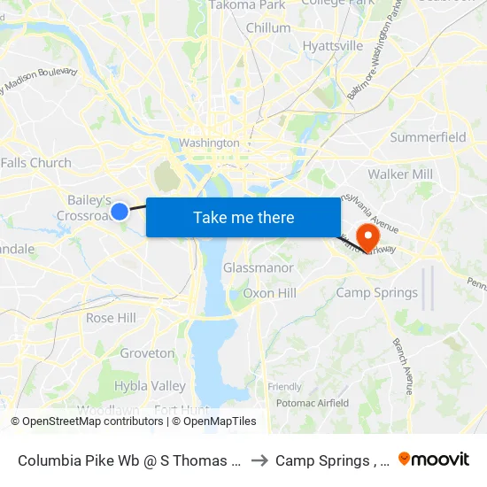 Columbia Pike Wb @ S Thomas St Ns to Camp Springs , MD map
