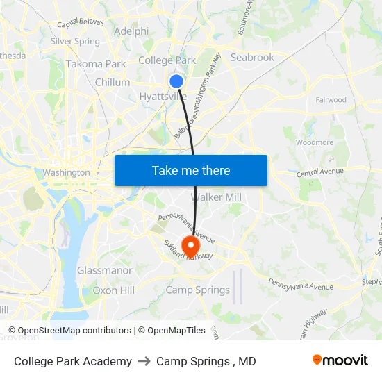 College Park Academy to Camp Springs , MD map
