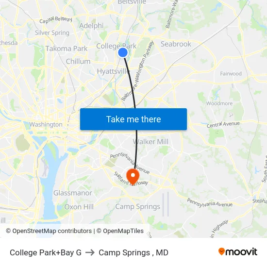 College Park+Bay G to Camp Springs , MD map