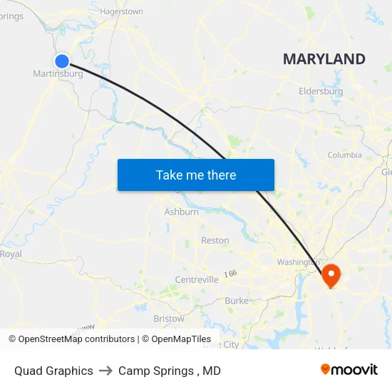 Quad Graphics to Camp Springs , MD map