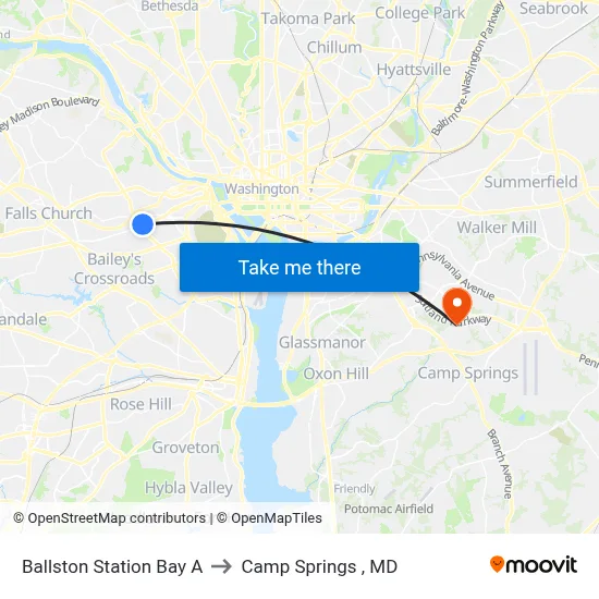 Ballston Station Bay A to Camp Springs , MD map