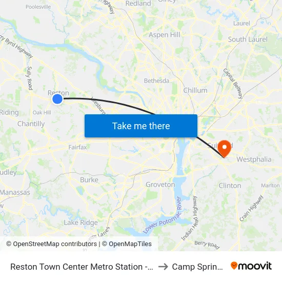 Reston Town Center Metro Station - North Bus Bay to Camp Springs , MD map