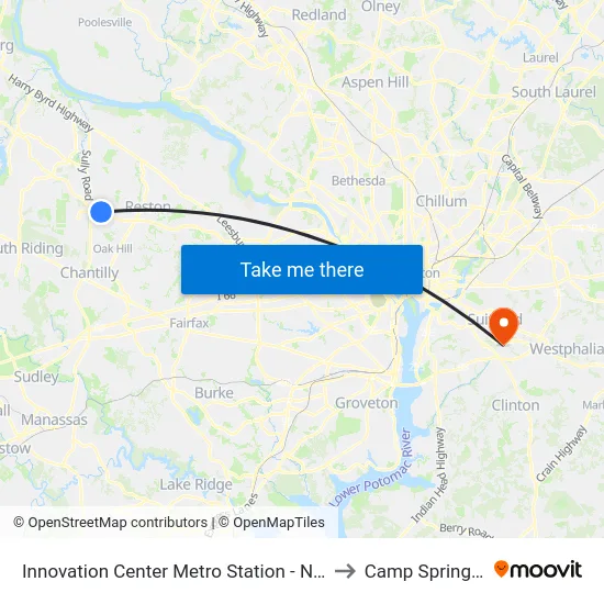 Innovation Center Metro Station - North Bus Bay to Camp Springs , MD map