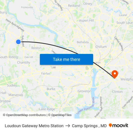 Loudoun Gateway Metro Station to Camp Springs , MD map