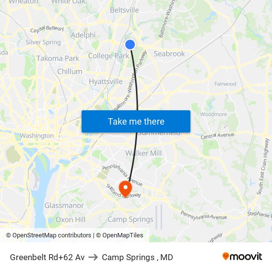 Greenbelt Rd+62 Av to Camp Springs , MD map