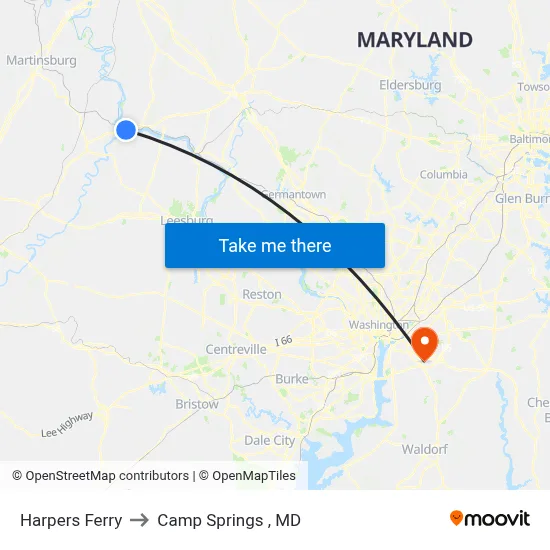 Harpers Ferry to Camp Springs , MD map