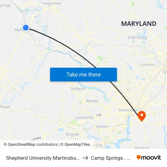 Shepherd University Martinsburg to Camp Springs , MD map