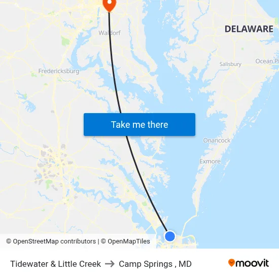 Tidewater & Little Creek to Camp Springs , MD map