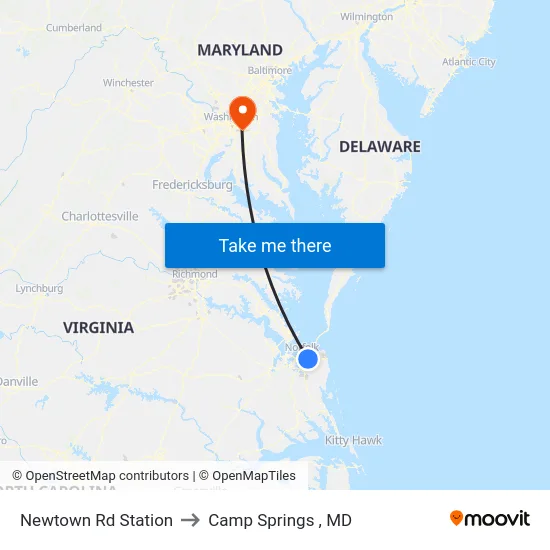 Newtown Rd Station to Camp Springs , MD map