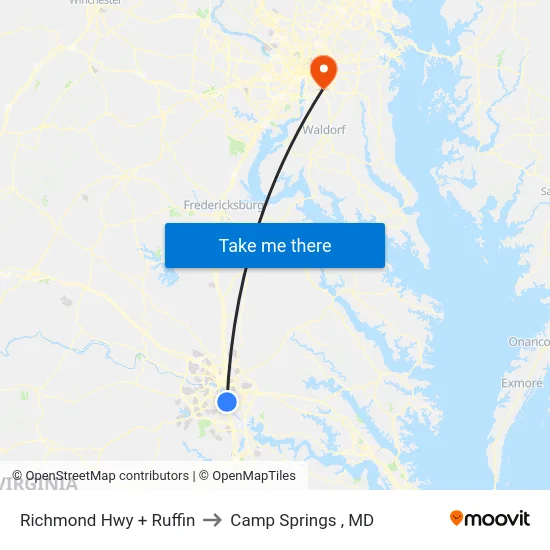 Richmond Hwy + Ruffin to Camp Springs , MD map
