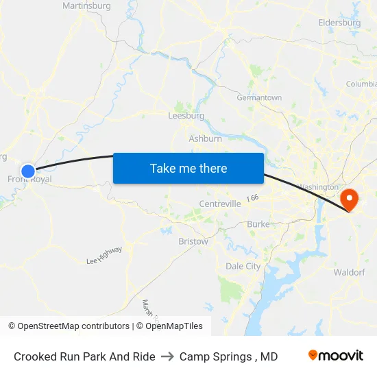 Crooked Run Park And Ride to Camp Springs , MD map