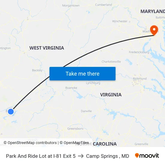 Park And Ride Lot at I-81 Exit 5 to Camp Springs , MD map