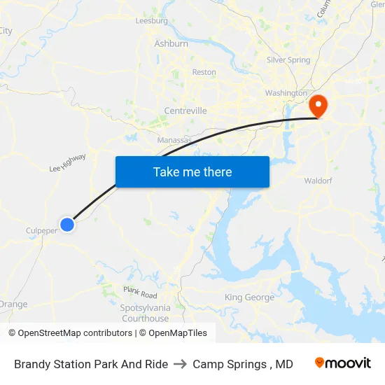 Brandy Station Park And Ride to Camp Springs , MD map