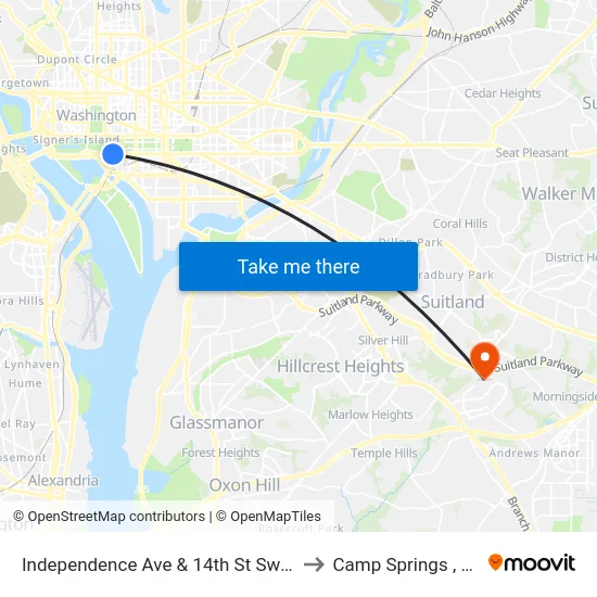 Independence Ave & 14th St Sw Wb to Camp Springs , MD map
