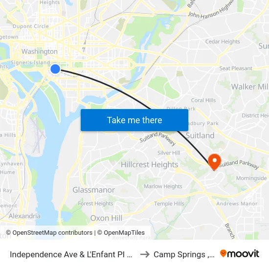 Independence Ave & L'Enfant Pl Sw Wb to Camp Springs , MD map