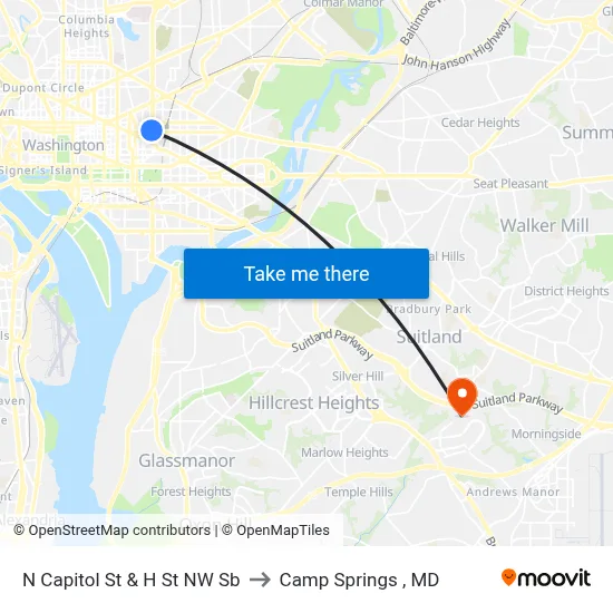 N Capitol St & H St NW Sb to Camp Springs , MD map