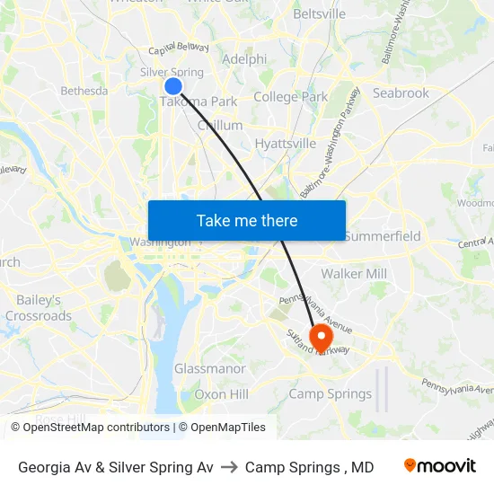 Georgia Av & Silver Spring Av to Camp Springs , MD map