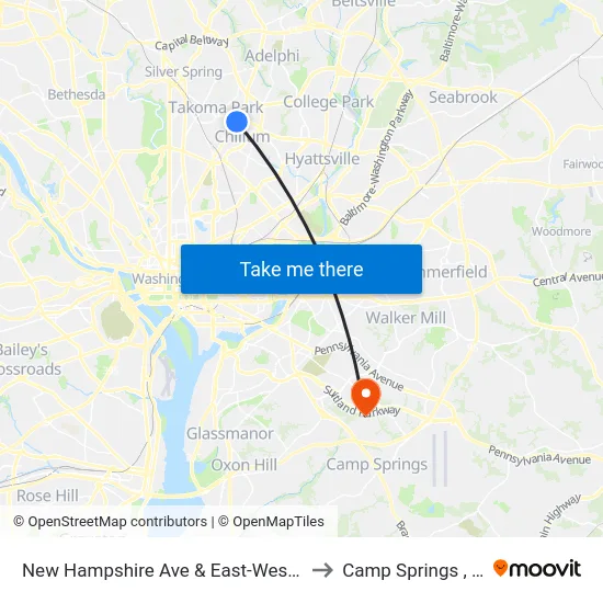New Hampshire Ave & East-West Hwy to Camp Springs , MD map