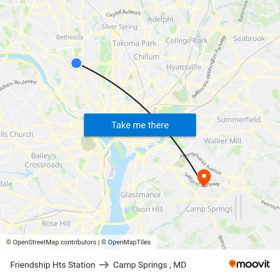 Friendship Hts Station to Camp Springs , MD map