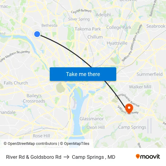 River Rd & Goldsboro Rd to Camp Springs , MD map