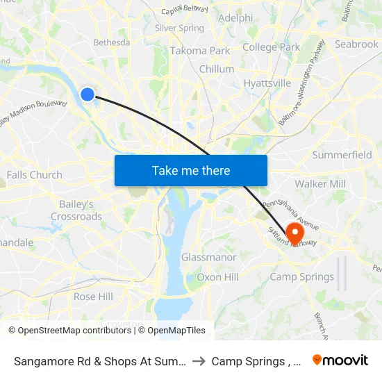 Sangamore Rd & Shops At Sumner to Camp Springs , MD map