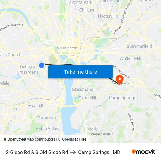 S Glebe Rd & S Old Glebe Rd to Camp Springs , MD map