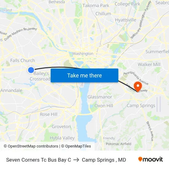 Seven Corners Tc Bus Bay C to Camp Springs , MD map