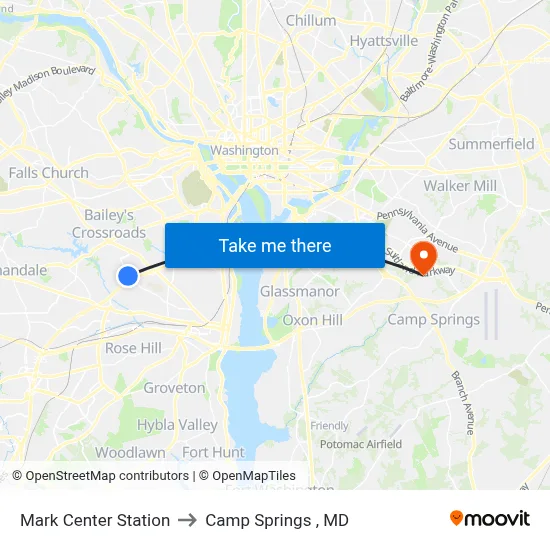Mark Center Station to Camp Springs , MD map