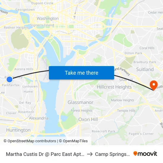 Martha Custis Dr @ Parc East Apts #1225 to Camp Springs , MD map