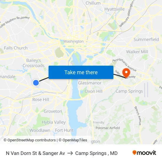 N Van Dorn St &    Sanger Av to Camp Springs , MD map