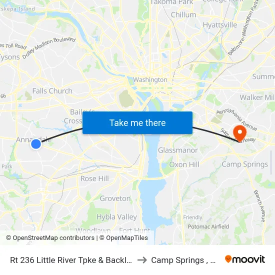 Rt 236 Little River Tpke & Backlick to Camp Springs , MD map