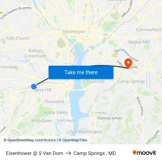 Eisenhower @ S Van Dorn to Camp Springs , MD map
