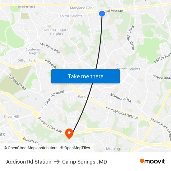 Addison Rd Station to Camp Springs , MD map