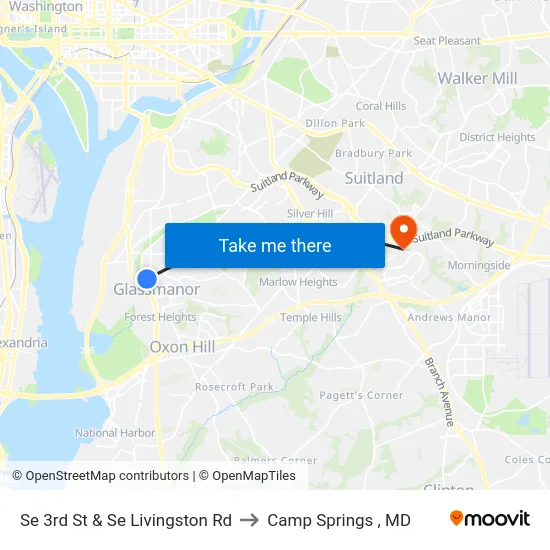 Se 3rd St & Se Livingston Rd to Camp Springs , MD map