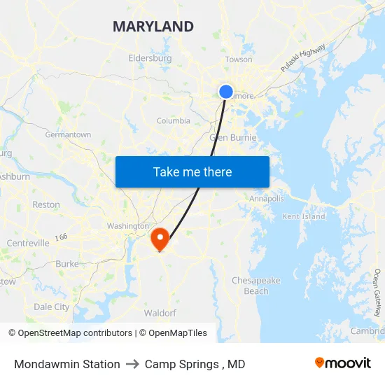 Mondawmin Station to Camp Springs , MD map