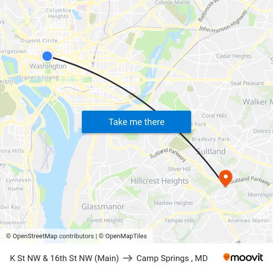 K St NW & 16th St NW (Main) to Camp Springs , MD map