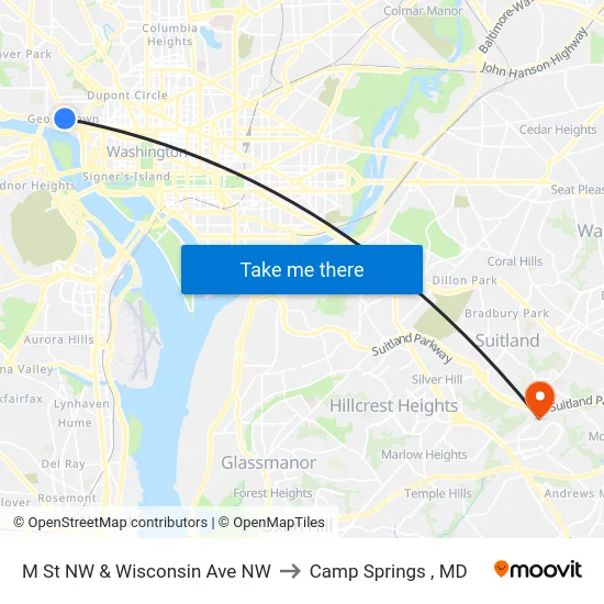 M St NW & Wisconsin Ave NW to Camp Springs , MD map