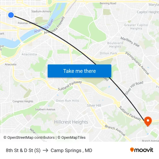 8th St & D St (S) to Camp Springs , MD map