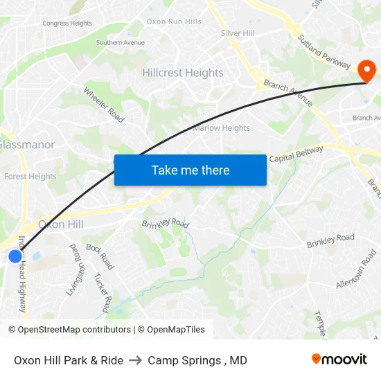 Oxon Hill Park & Ride to Camp Springs , MD map