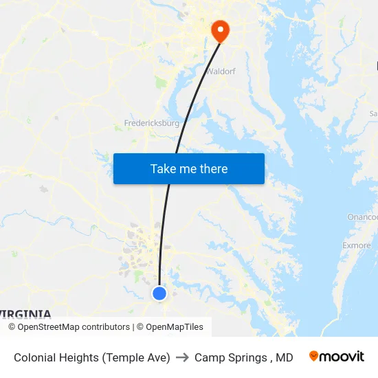 Colonial Heights (Temple Ave) to Camp Springs , MD map