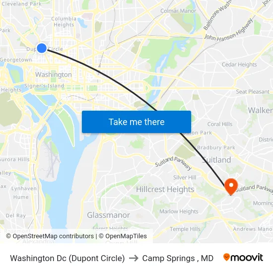 Washington Dc (Dupont Circle) to Camp Springs , MD map