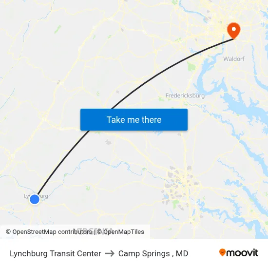 Lynchburg Transit Center to Camp Springs , MD map