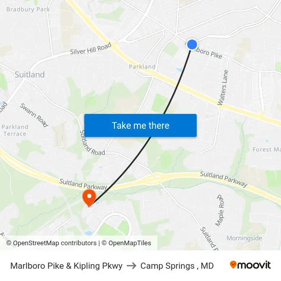 Marlboro Pike & Kipling Pkwy to Camp Springs , MD map